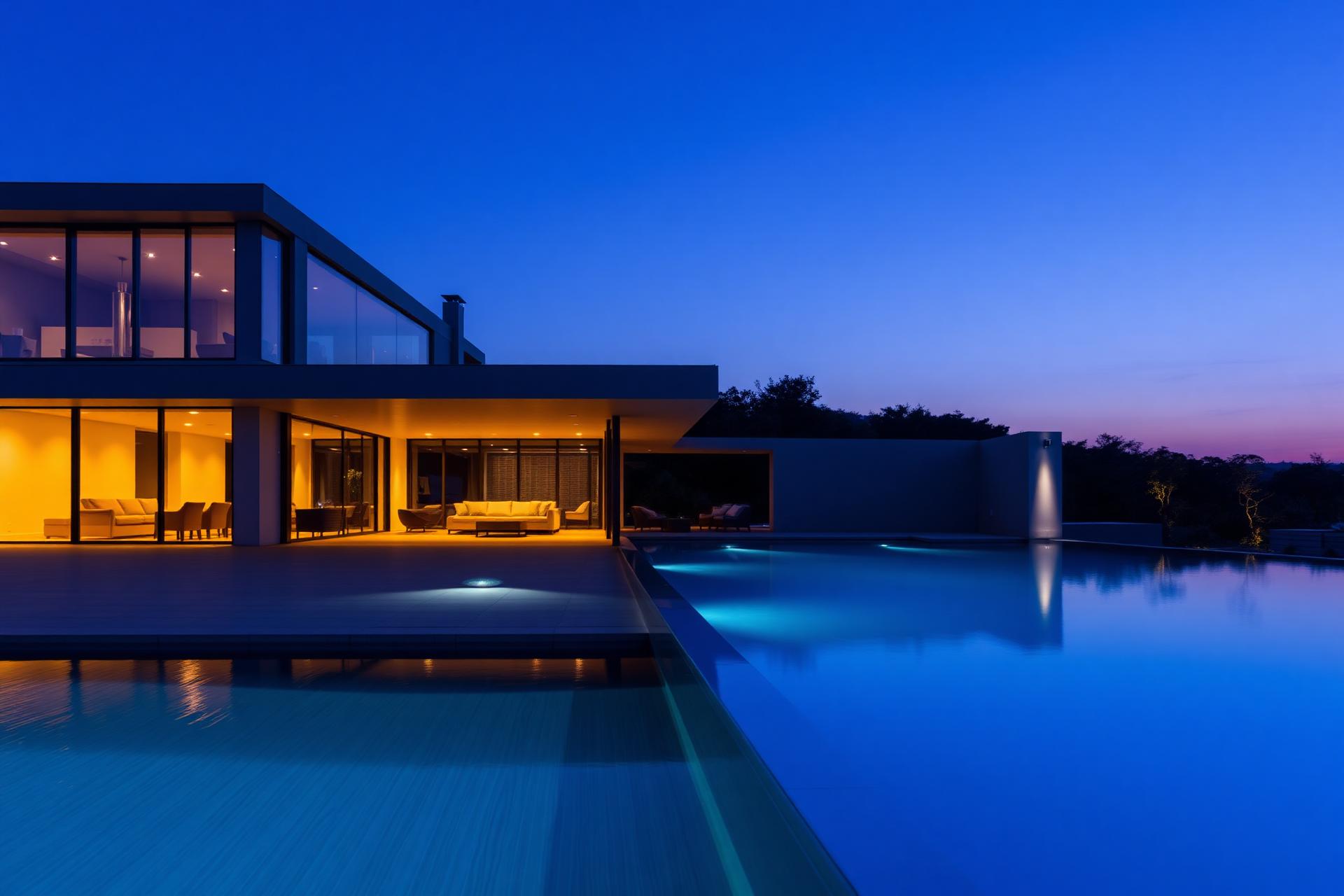 Luxury modern villa at dusk